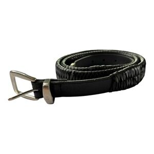 Genuine Leather Woven Braided Belt Black Silver Buckle Men's Large 100 108 Boho